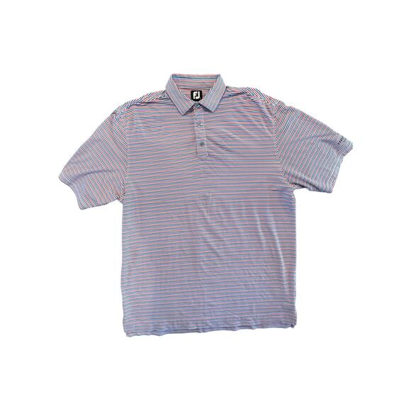 FootJoy Mens Polo Shirt L Red Blue Stripe Keene Trace Golf FJ Logo Performance - Picture 2 of 10